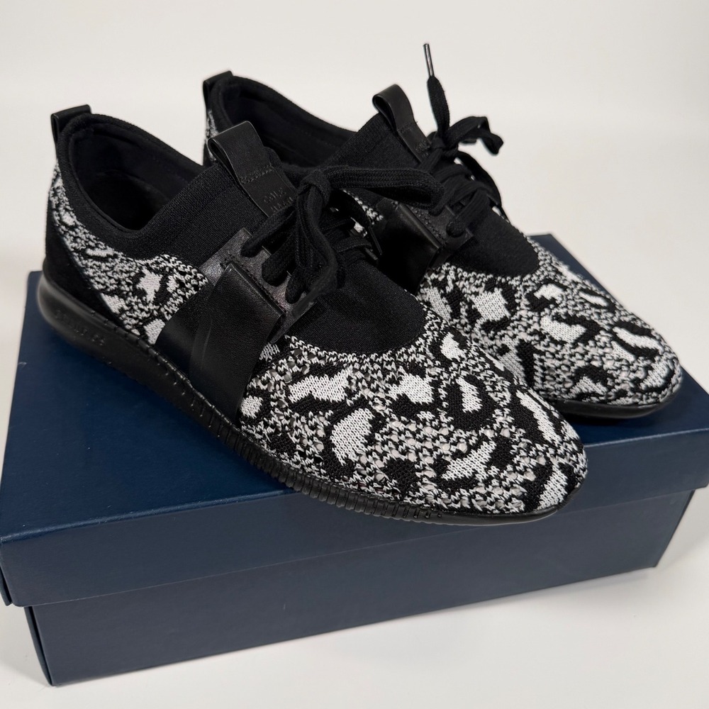 Cole Haan StudioGrand Knit Sneakers Black Minimalist Quiet Luxury Shoes 9 NEW